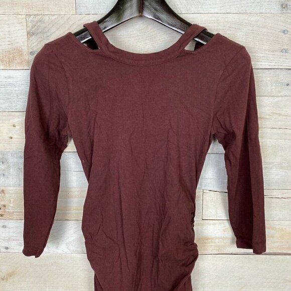 Michael Stars Dress Maroon Red Ruched Midi Small - Picture 2 of 7